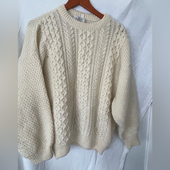 Made In Scotland Sweaters - Made In Scotland Ivory Pure Wool Fisherman Sweater Highland M/L